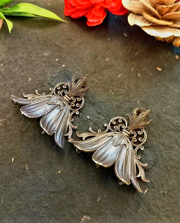 Ekani Mahi Quirky Silver Lookalike Brass Statement Earrings
