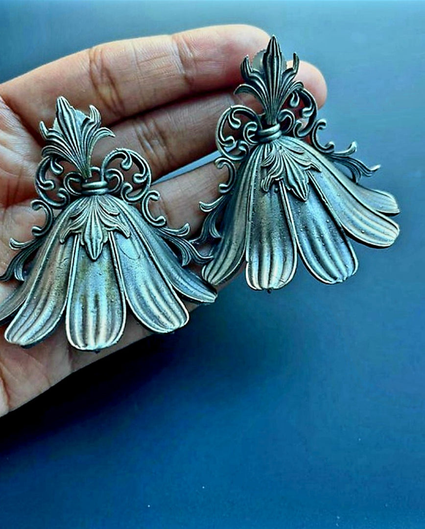 Ekani Mahi Quirky Silver Lookalike Brass Statement Earrings