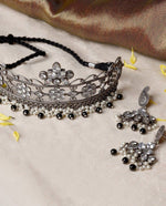 Load image into Gallery viewer, Ekani Amore Silver Lookalike White Stone Choker Necklace With Earring

