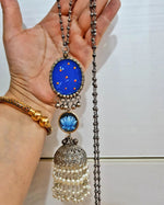 Load image into Gallery viewer, Ekani Kusum Silver Jhumka  Meenakari Long Chain Necklace
