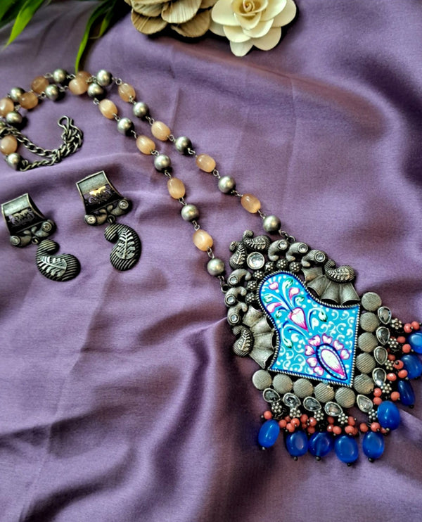 Ekani Arunima Meenakari Replica Brass Stone And Bead Necklace Set