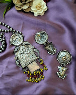 Load image into Gallery viewer, Ekani Arundhati Brass Silver Red/yellow Beads Necklace With Earrings
