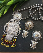 Load image into Gallery viewer, Ekani Arundhati Brass Silver Red/yellow Beads Necklace With Earrings
