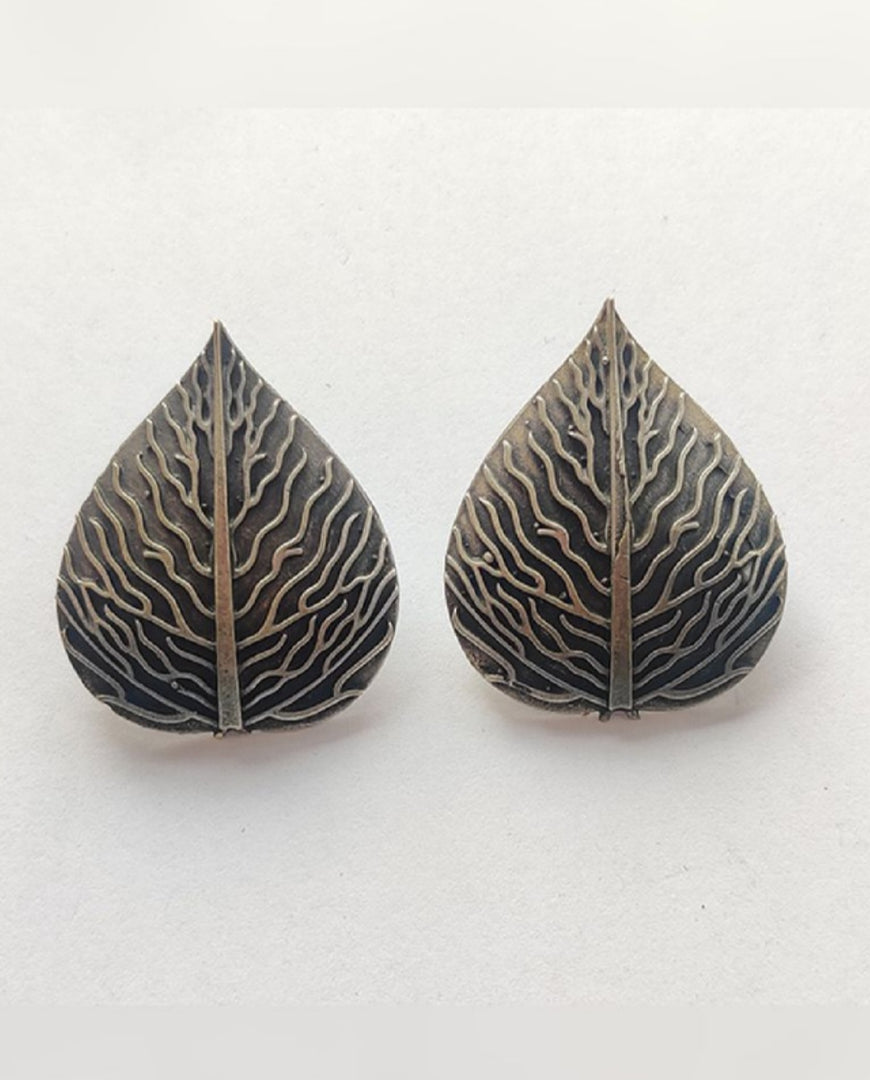 Ekani Patta Quirky Silver Lookalike Brass Big Stud Earrings