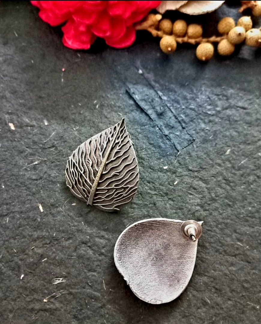 Ekani Patta Quirky Silver Lookalike Brass Big Stud Earrings