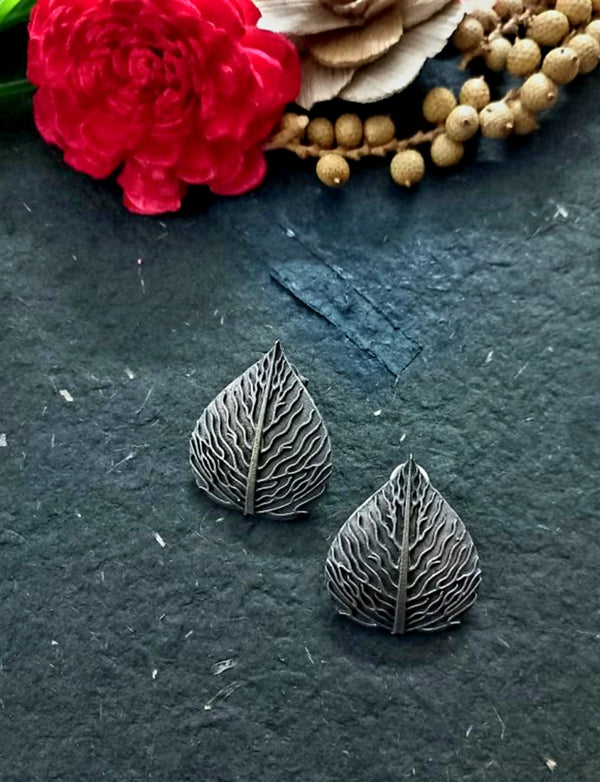 Ekani Patta Quirky Silver Lookalike Brass Big Stud Earrings