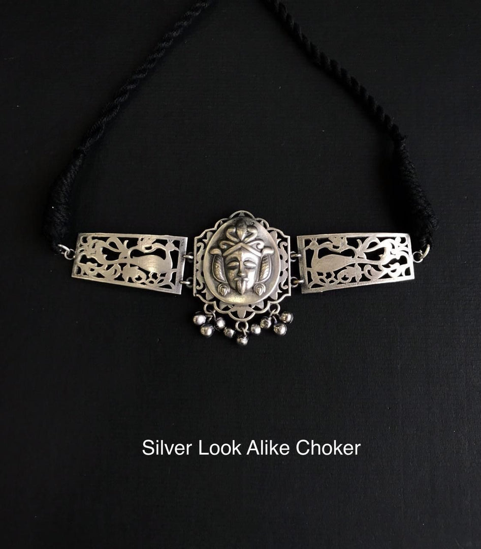 Ekani Kaali Silver Toned Handcrafted Brass Choker