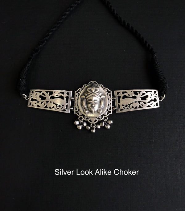Ekani Kaali Silver Toned Handcrafted Brass Choker