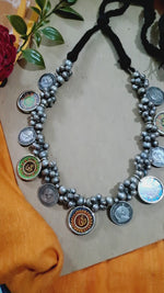 Load and play video in Gallery viewer, Ekani OM Brass Silver Meenakari Vintage Necklace
