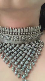 Load and play video in Gallery viewer, Ekani Kavali Brass Silver Replica Statement Necklace
