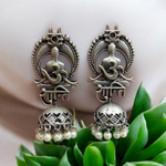 Load image into Gallery viewer, Ekani Om Shanti Silver Replica Brass Pearls Jhumka Earrings
