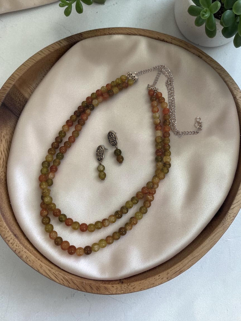 Ekani 2 Layer Printed Glass Beads Necklace Set