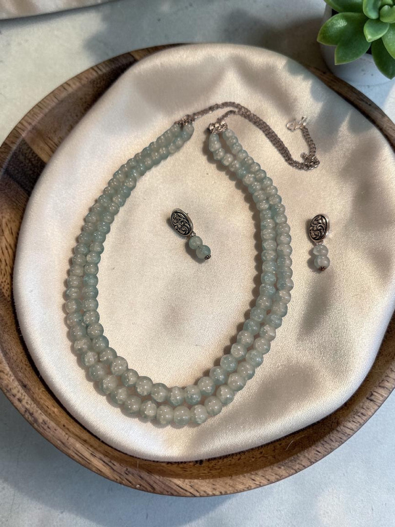 Ekani 2 Layer Printed Glass Beads Necklace Set