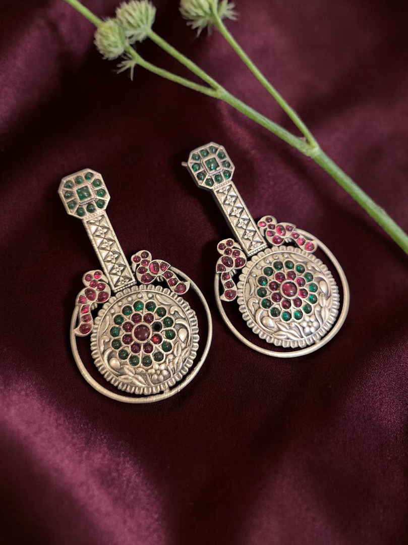 Ekani Sheena Brass Alloy Silver Stone Earrings For Women
