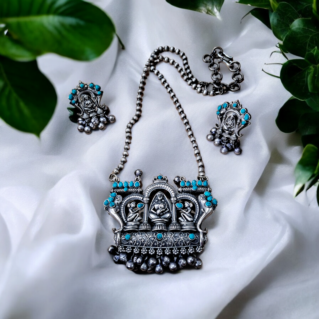 Ekani Jamini Roy Inspired Silver Brass Necklace Set