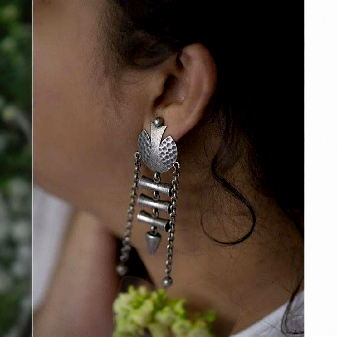 Ekani Manali Quirky Silver Lookalike Brass  Earrings