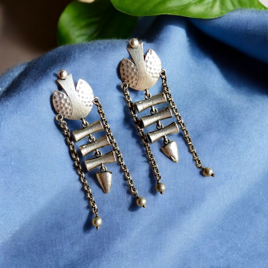 Ekani Manali Quirky Silver Lookalike Brass  Earrings