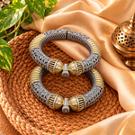 Load image into Gallery viewer, Ekani Dual-Tone Brass Openable Kada Pair – Oxidised Silver &amp; Gold Finish