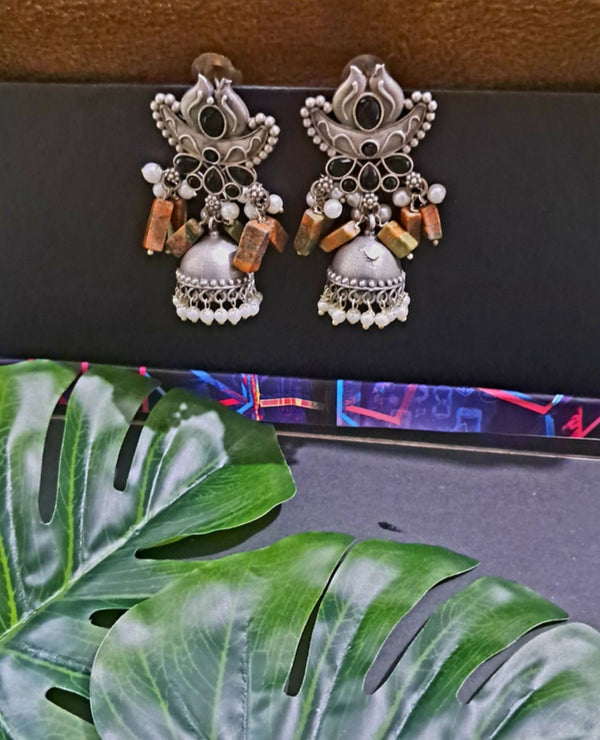 Ekani Riddhi Brass Silver Replica Jhumka Earrings