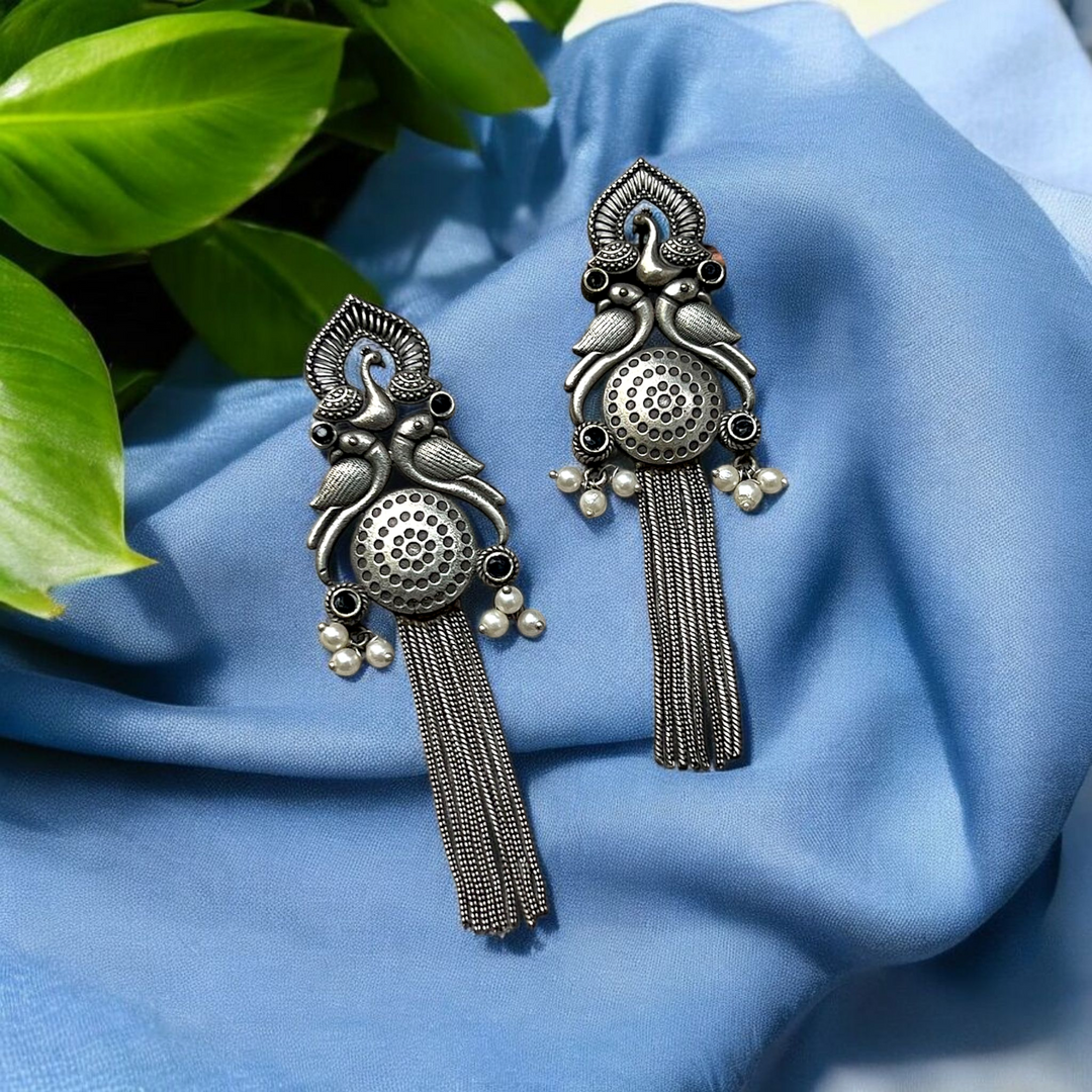 Ekani Kiyara Quirky Silver Replica Brass Chained Earrings