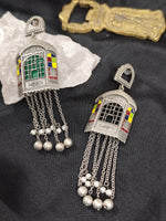 Load image into Gallery viewer, Ekani Meenakari Jharokha Chain Drop Earrings
