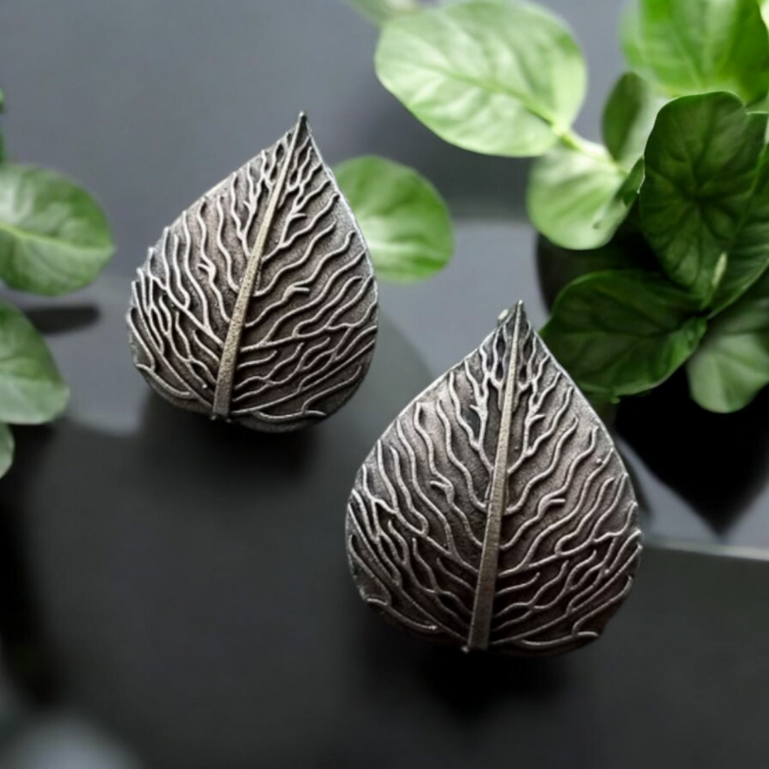 Ekani Patta Quirky Silver Lookalike Brass Big Stud Earrings