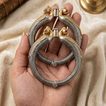 Load image into Gallery viewer, Peacock Dual-Tone Brass Openable Tribal Kada Pair with Ruby Stones