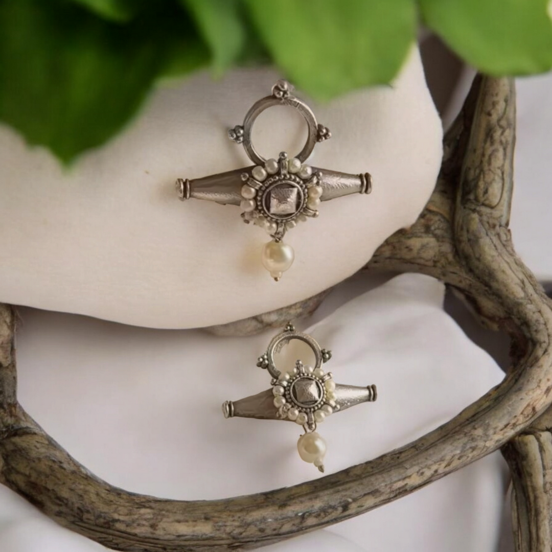 Ekani Raahi Brass Pearl Drop Stud Earrings