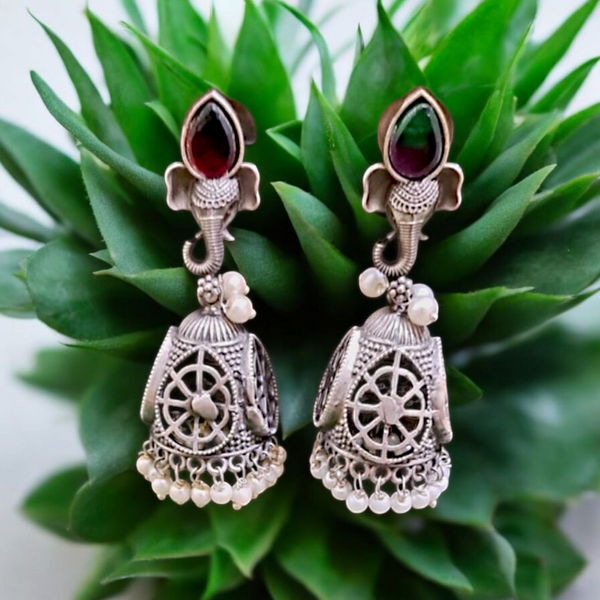 Ekani Krusha Brass Silver Jhumka Earrings