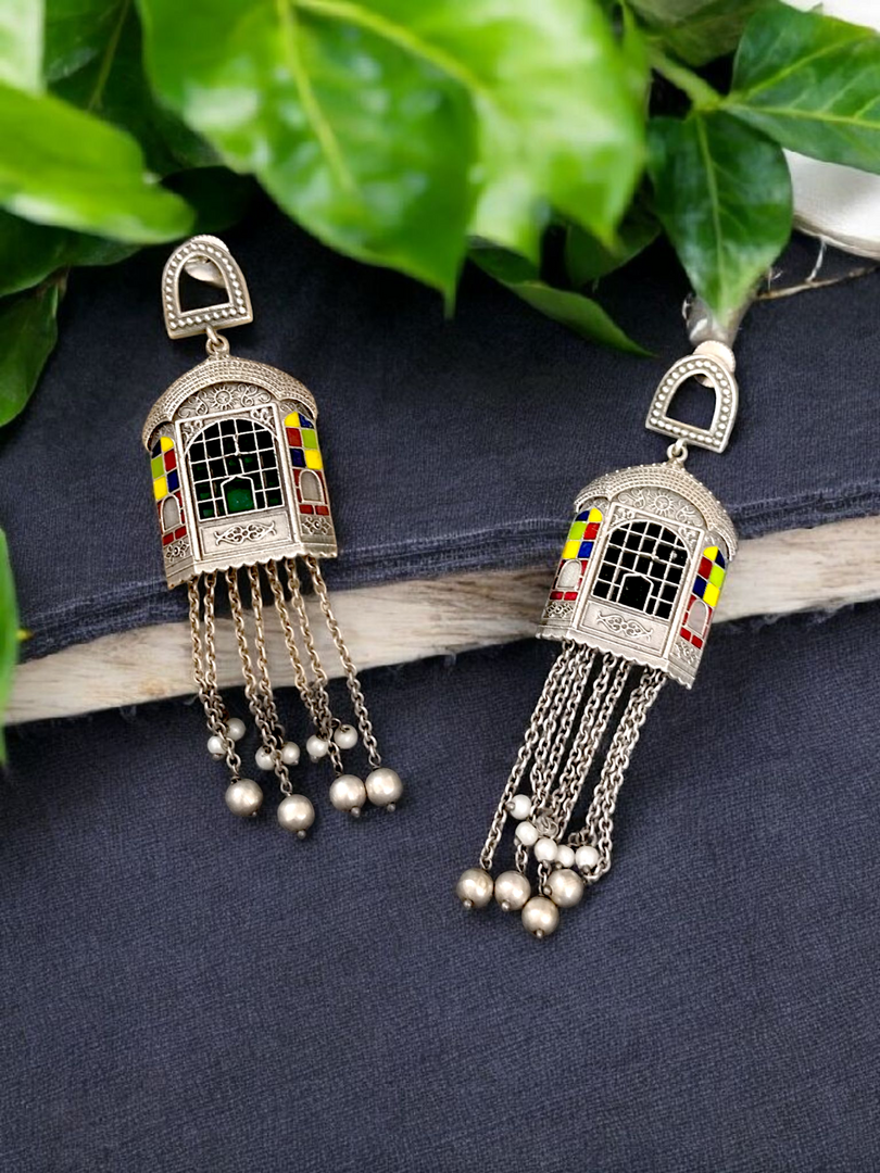 Ekani Meenakari Jharokha Chain Drop Earrings