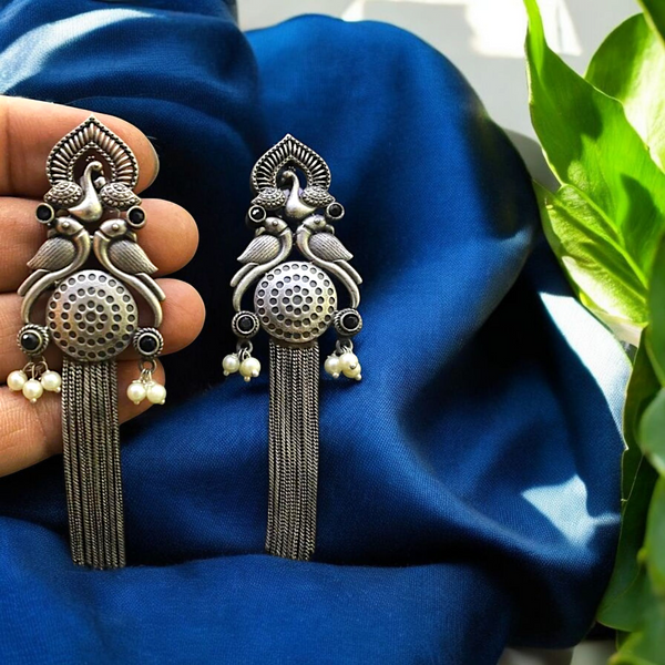 Ekani Kiyara Quirky Silver Replica Brass Chained Earrings
