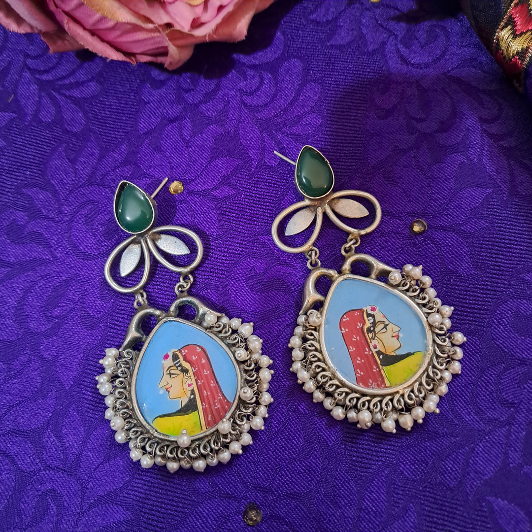 Ekani Misha Brass Meenakari Stone Dangler Earrings