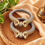 Load image into Gallery viewer, Peacock Dual-Tone Brass Openable Tribal Kada Pair with Ruby Stones