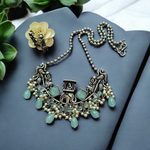 Load image into Gallery viewer, Ekani Kritika Doli Baraat Silver Replica Monalisa Stone  Pearl Beads Necklace With Stud Earrings
