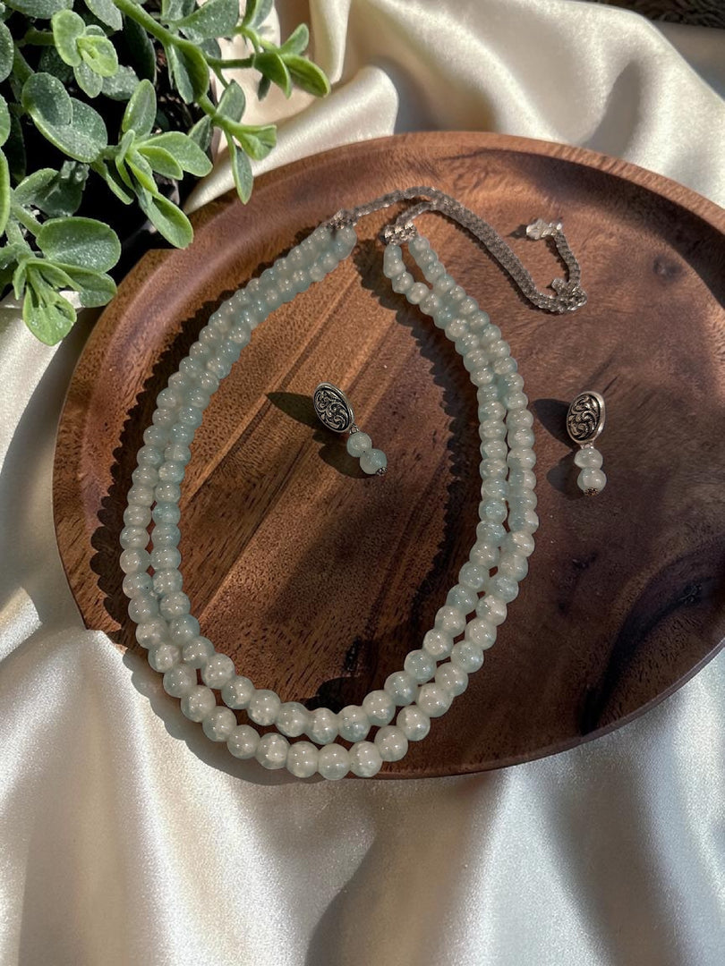 Ekani 2 Layer Printed Glass Beads Necklace Set