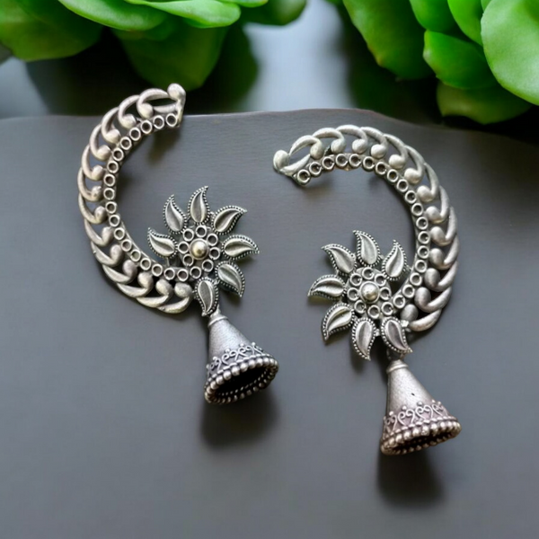 Ekani Mandrika Quirky Silver Brass Jhumka Earrings