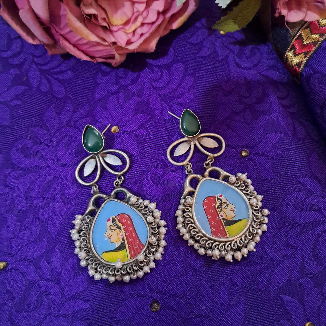 Ekani Misha Brass Meenakari Stone Dangler Earrings