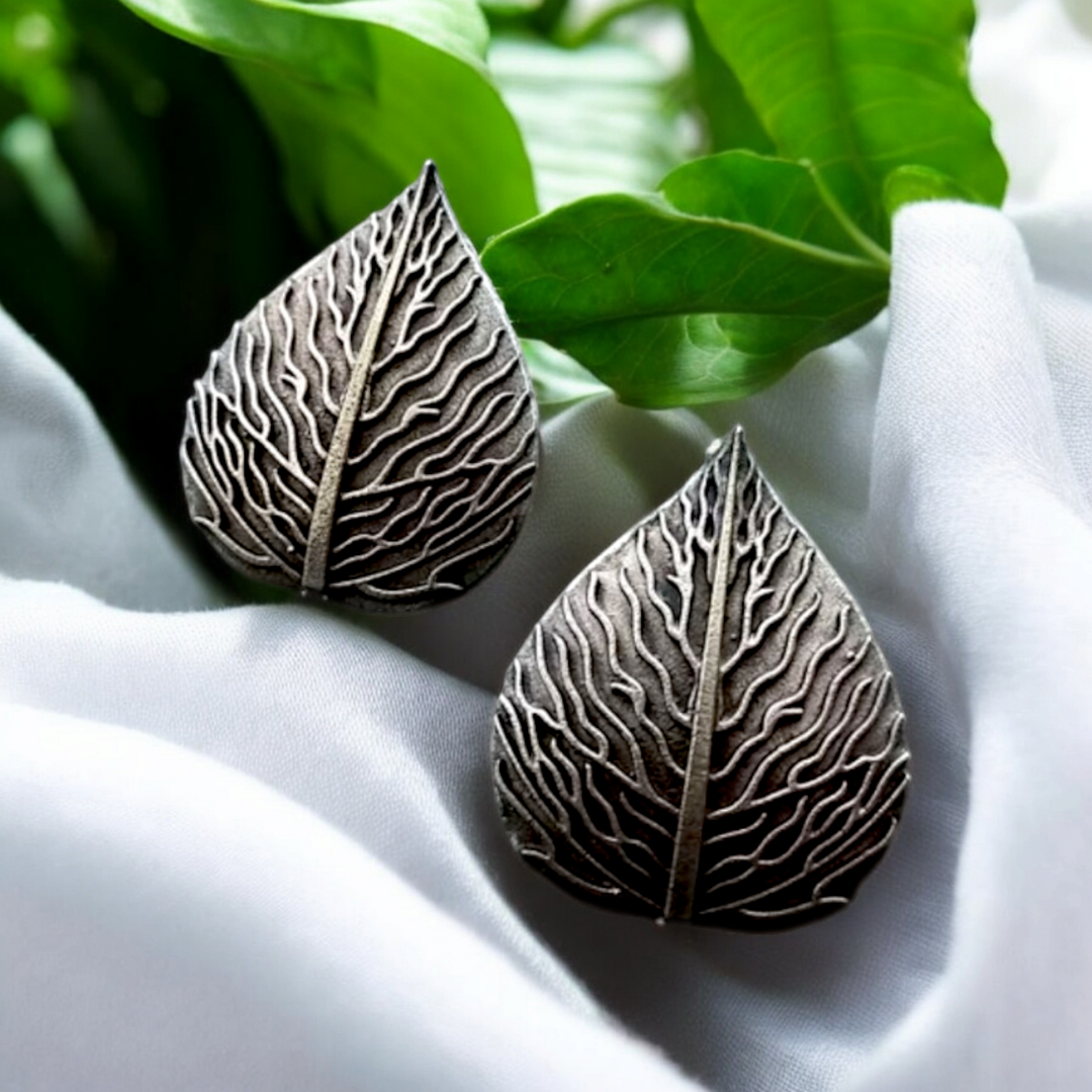 Ekani Patta Quirky Silver Lookalike Brass Big Stud Earrings