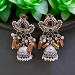 Load image into Gallery viewer, Ekani Riddhi Brass Silver Replica Jhumka Earrings

