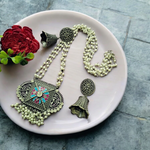 Load image into Gallery viewer, Ekani Faria Silver Pearl Leheriya Meenakari Necklace With Earring
