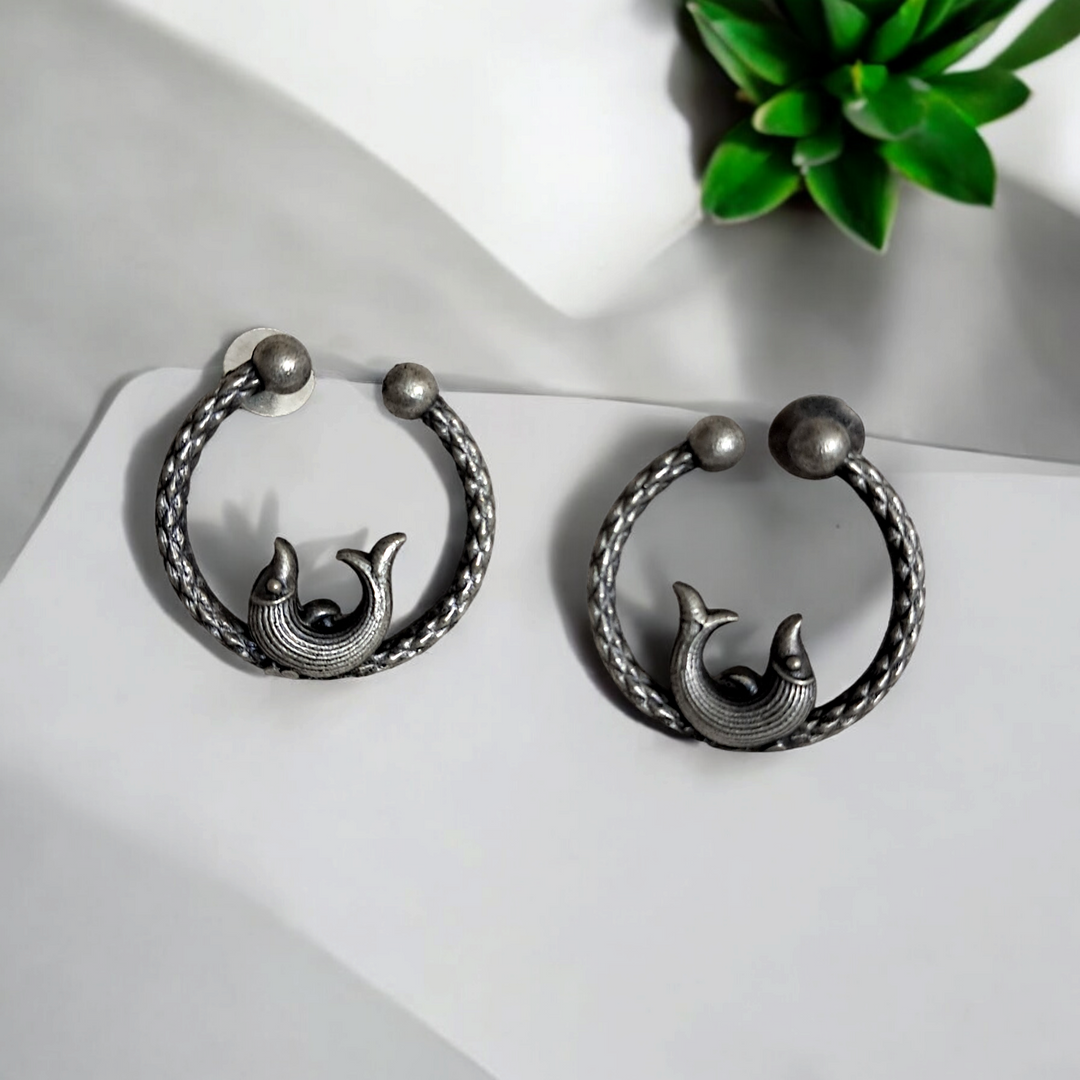 Ekani Meen Brass Hoop Stud Earrings
