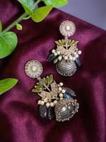 Load image into Gallery viewer, Ekani Vydehi Meenakari Brass Silver Jhumka Earrings