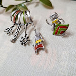 Load image into Gallery viewer, Ekani Kathputli Silver Brass Quirky Meenakari Earrings

