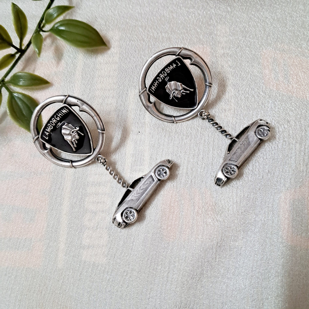 Ekani Lamborghini Brass Silver Quirky Earrings