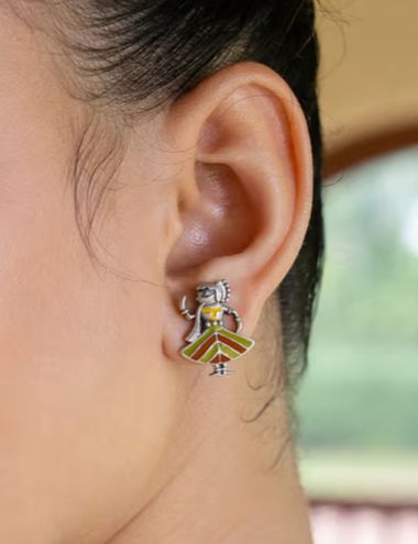 Ekani Kathputli Silver Brass Quirky Meenakari Earrings