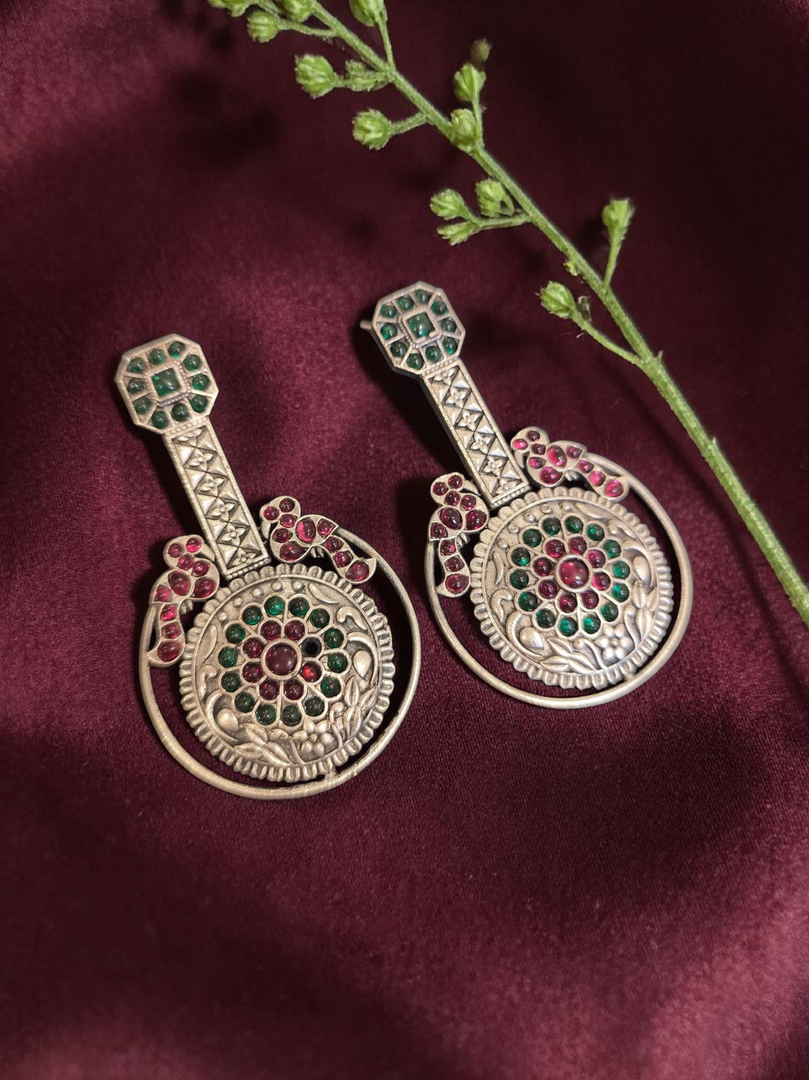 Ekani Sheena Brass Alloy Silver Stone Earrings For Women
