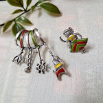 Load image into Gallery viewer, Ekani Kathputli Silver Brass Quirky Meenakari Earrings
