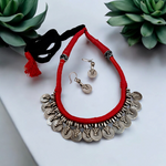 Load image into Gallery viewer, Ekani Bhadra Brass Coin Red Thread Necklace Set
