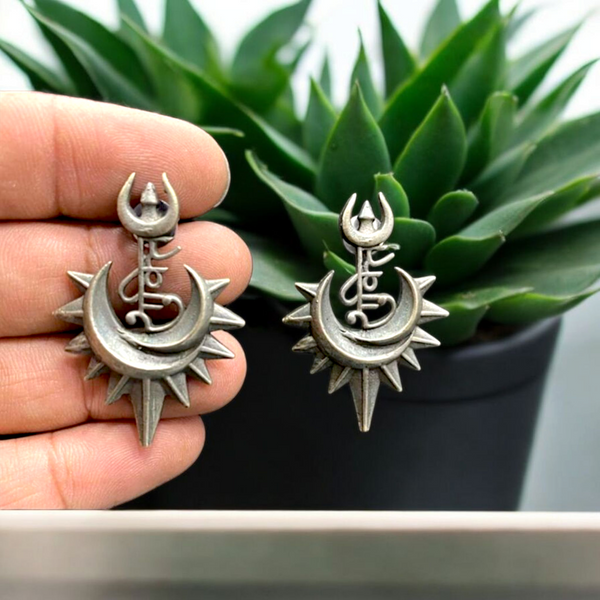 Ekani Shakti Trishul Brass Silver Earrings