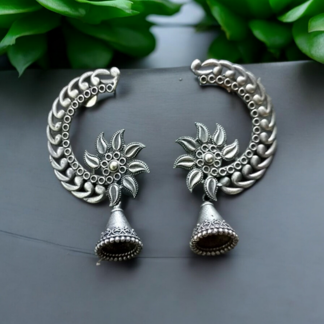 Ekani Mandrika Quirky Silver Brass Jhumka Earrings